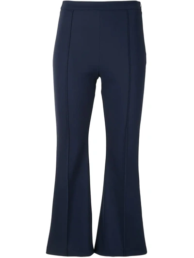 Adam Lippes Cotton Crepe Flared Trousers In Navy