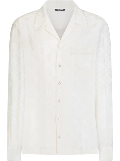 Dolce & Gabbana Silk Jacquard Pajama Shirt With Dg Logo In White