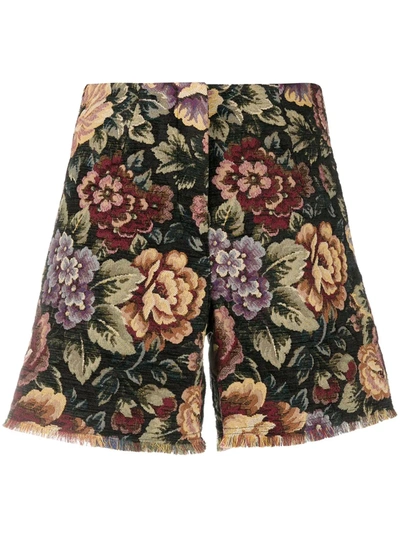 L'autre Chose Floral Print Shorts In Black