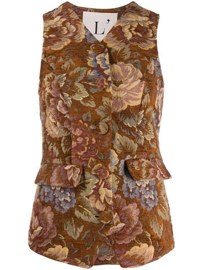 L'autre Chose Damascato Floral-pattern Waistcoat In Brown