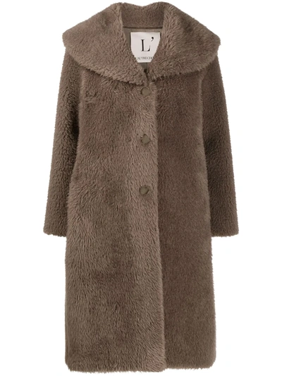 L'autre Chose Faux Fur Single-breasted Coat In Grey
