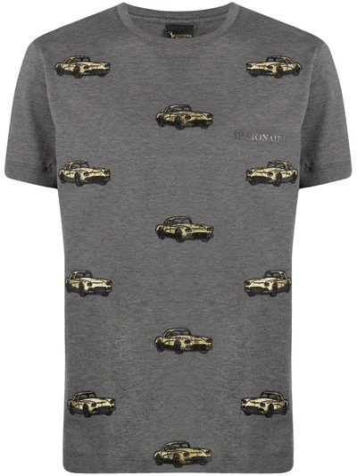 Billionaire Car Embroidery Cotton T-shirt In Grey