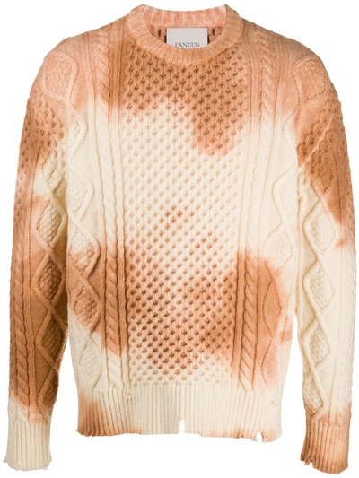 Laneus Tie-dye Cable-knit Jumper In Neutrals