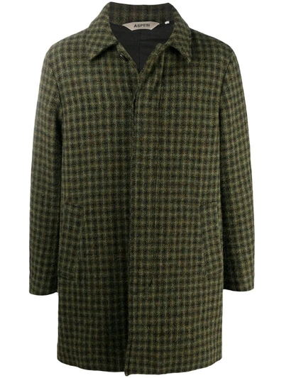 Aspesi Check Pattern Single-breasted Coat In Green