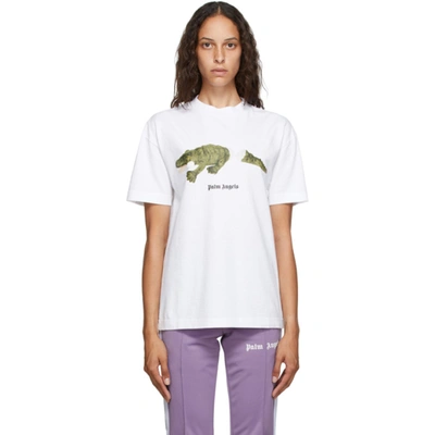 Palm Angels Toy-crocodile Print T-shirt In White/green