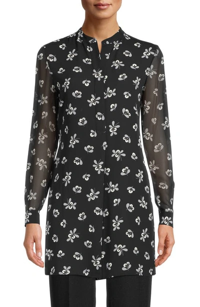 Anne Klein Secret Garden Tunic Shirt In Anne Black/ Atlantic Gray