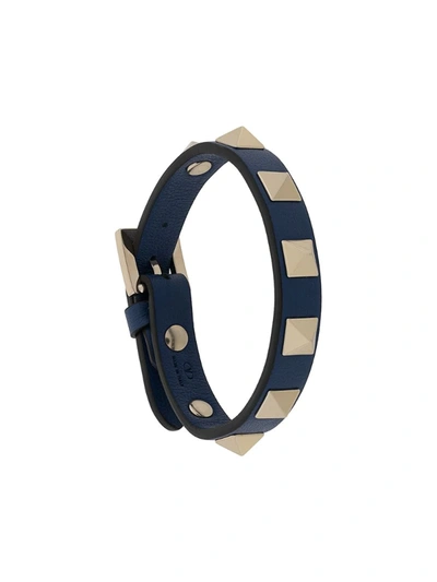 Valentino Garavani Rokcstud Leather Bracelet In Blue
