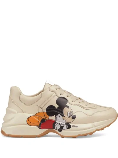 Gucci X Disney Rhyton Mickey Mouse-print Trainers In Bone