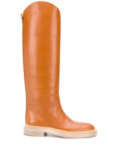 Jil Sander Asymmetric-edge Knee-length Boots In Brown