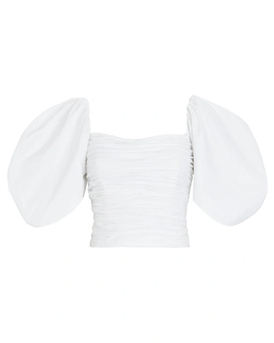 Aiifos Erin Stretch Poplin Puff Sleeve Top In White