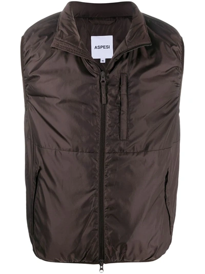 Aspesi Jil Nylon Taffeta Padded Waistcoat In Brown