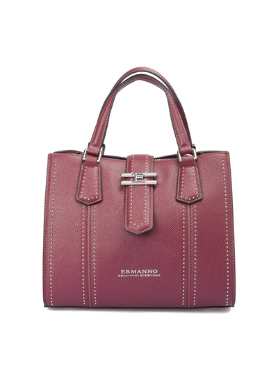 Ermanno Scervino Grainy Faux Leather Bowling Bag In Red In Burgundy