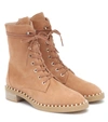 Stuart Weitzman Sondra Faux Pearl-embellished Suede Ankle Boots In Tan Suede