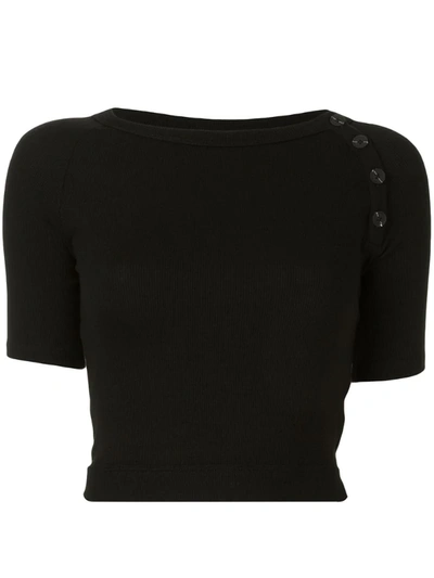 Alix Nyc Chelsea Cropped Button-detailed Ribbed Stretch-modal Jersey Top In Black