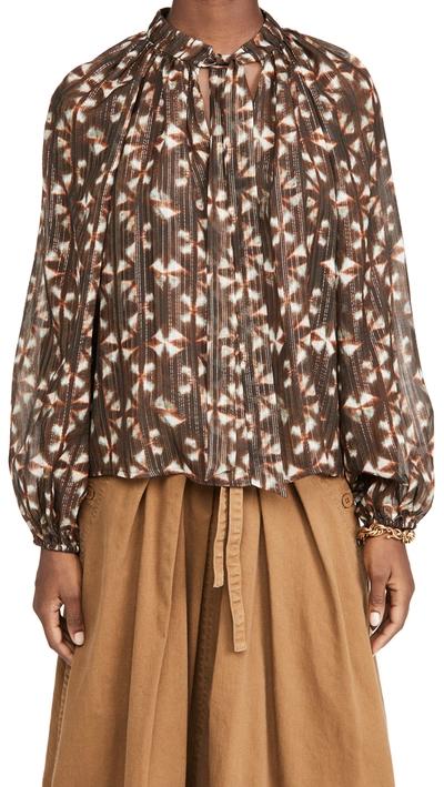 Ulla Johnson Luna Tie-detailed Printed Fil Coupé Silk-blend Blouse In Army Green