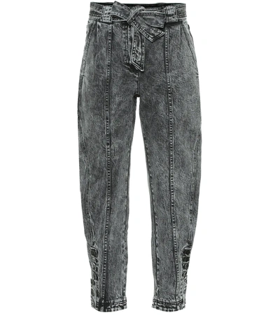 Ulla Johnson Carmen Belted Acid-wash High-rise Tapered Jeans In Purple