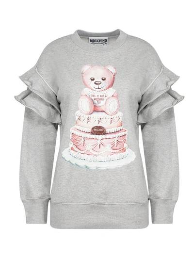Moschino Teddy Cake Ruffled Sweatshirt In Grey
