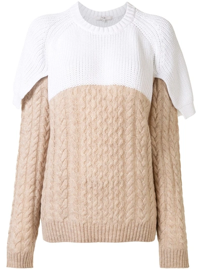 Tibi Layered Two-tone Cable-knit Cotton And Wool-blend Jumper In Sand