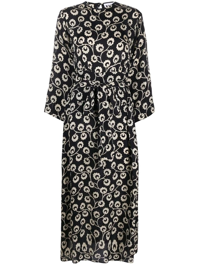 Rixo London Stevie Floral-print Silk-satin Jacquard Midi Dress In Black