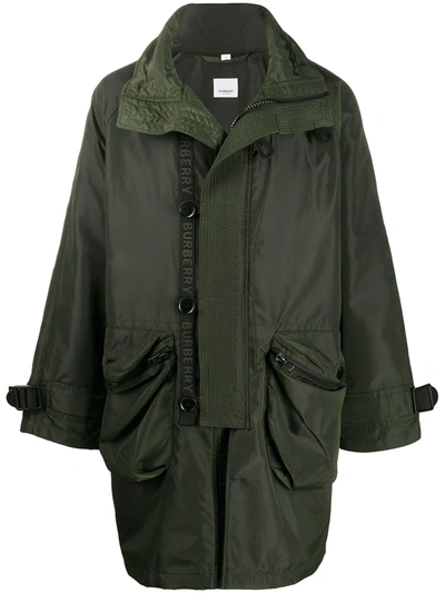 Burberry Logo-tape Canvas Parka In Green