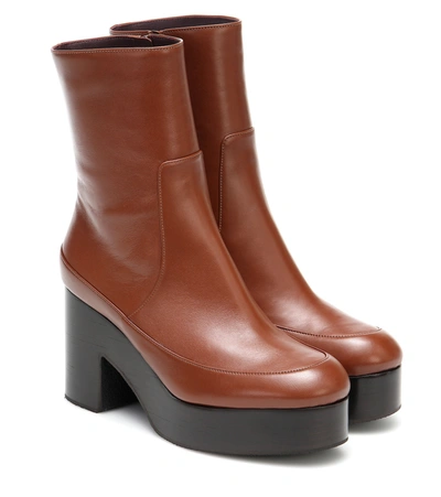 Dries Van Noten Leather Platform Ankle Boots In Brown