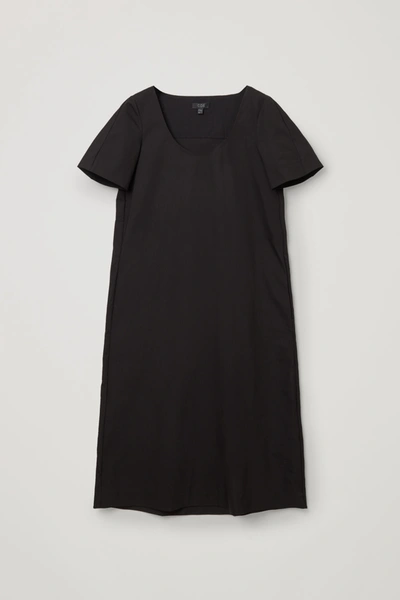 Cos Long Cotton A-line Dress In Black