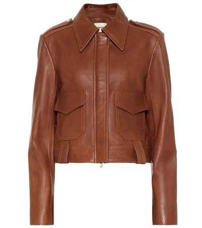 Khaite Cordelia Patch-pocket Cropped Leather Jacket In Brown