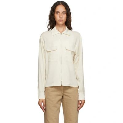 Lemaire Cuban-collar Patch-pocket Silk-blend Poplin Shirt In 222 Almond
