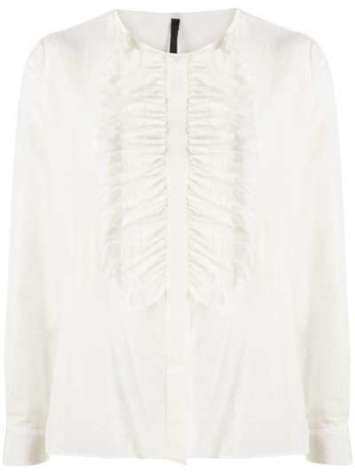 Sara Lanzi Ruffled-plastron Cotton-blend Voile Blouse In White