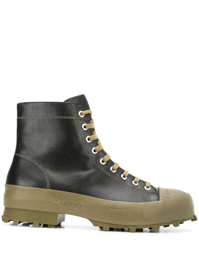 Camperlab Traktori Studded Leather And Rubber Combat Boots In Black