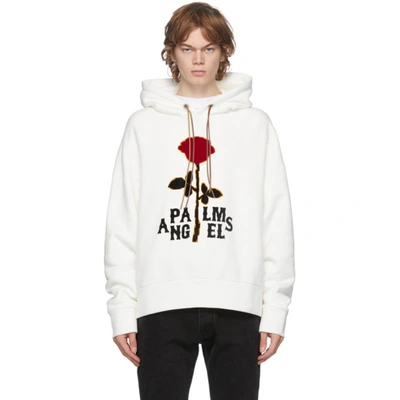 Palm Angels Red Rose-printed Cotton-jersey Hooded Sweatshirt In White