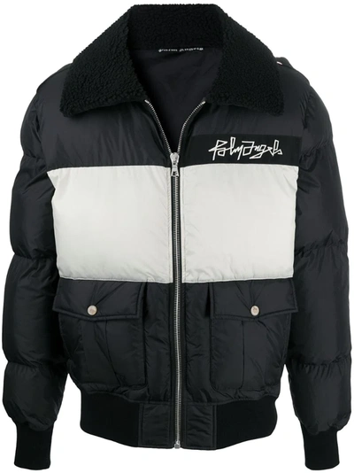 Palm Angels Logo-embroidered Fleece-collar Down Jacket In Black