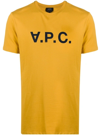 A.p.c. Vpc Logo-flocked Cotton T-shirt In Yellow