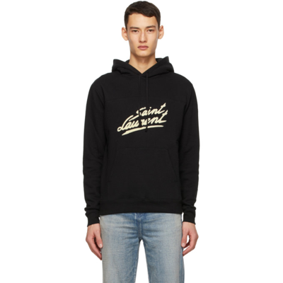 Saint Laurent Logo-print Fleece-back Cotton-jersey Hoodie In Black