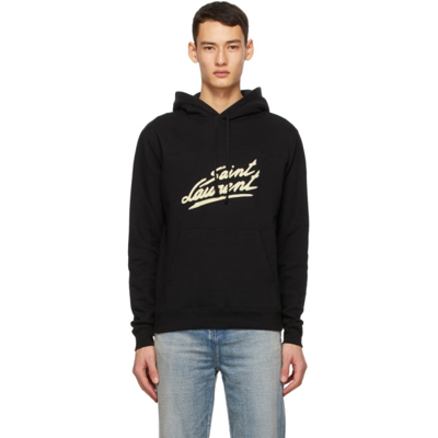 Saint Laurent Signature Logo-print Cotton Hooded Sweatshirt In Black