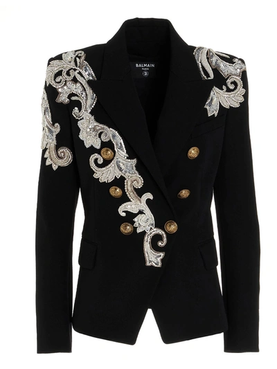 Balmain Jewel Embroidery Wool Blazer In Black