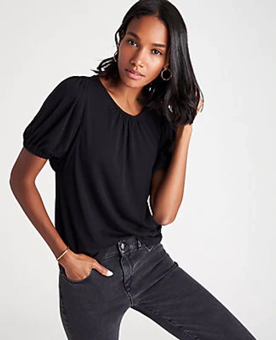 Ann Taylor Shirred Puff Sleeve Top In Black