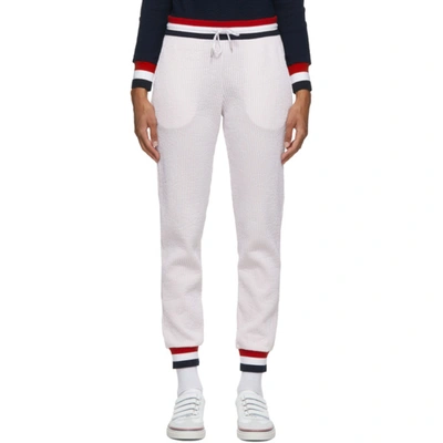 Thom Browne Pink Seersucker Tricolor Waistband Lounge Pants In White