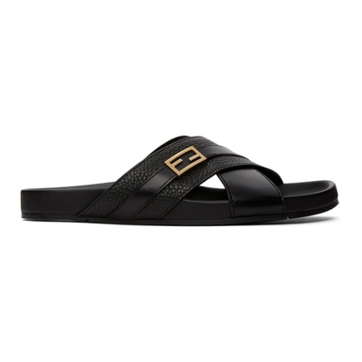 Fendi Black Mock Croc Leather Sandals