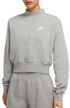 Nike Sportswear Essential Fleece Mock Neck Sweatshirt In Dark Grey Heather/ White