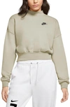 Nike Sportswear Essential Fleece Mock Neck Sweatshirt In Light Bone/ Black