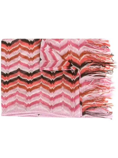 Pre-owned Missoni Woven Fringed Scarf In Pink