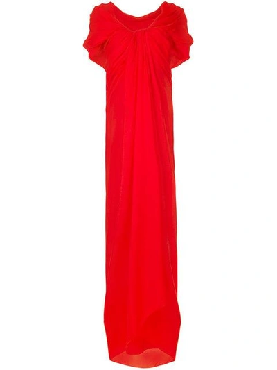 paule ka red dress Paule Ka Long Draped Woven Dress In Red