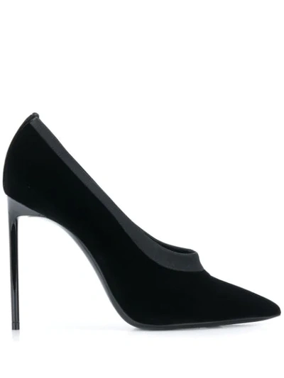 Saint Laurent Teddy Point-toe Velvet Pumps In Black