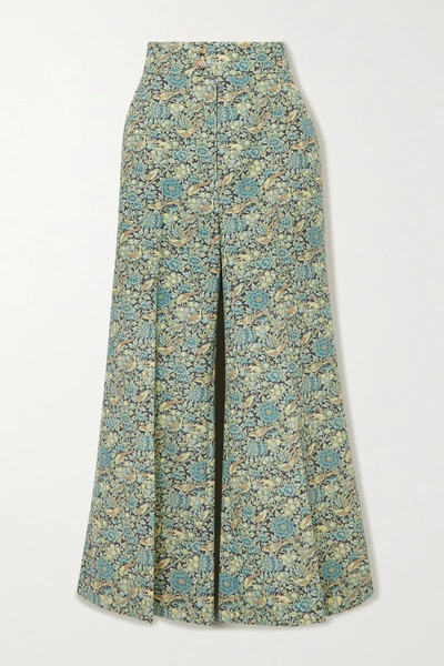 Gucci Cropped Floral-print Wool And Mohair-blend Wide-leg Pants In Mint