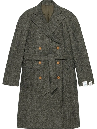 Gucci Double-breasted Belted Coat In Grey