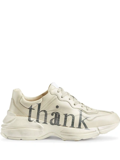 Gucci Mens White Men's Rhyton Think Thank Distressed Leather Trainers 9