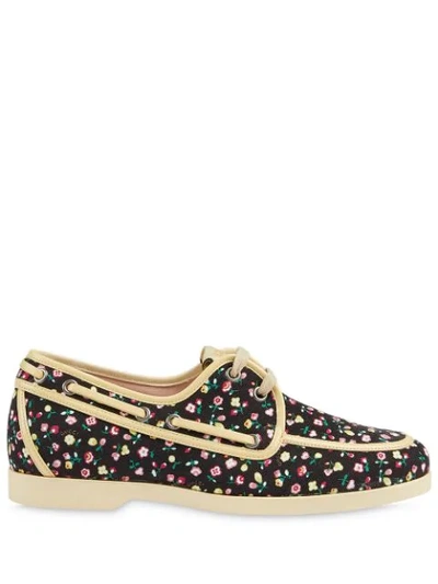 Gucci X Liberty Floral Boat Shoe In Black