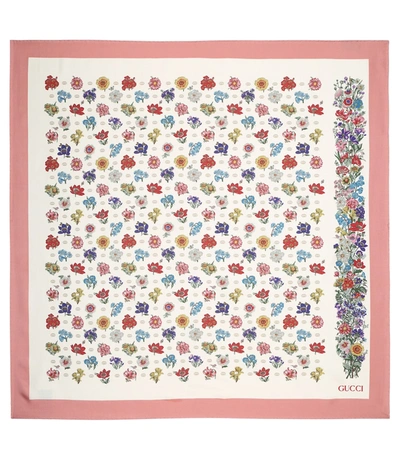 Gucci Floral Print Silk Scarf In Pink And Multicolor