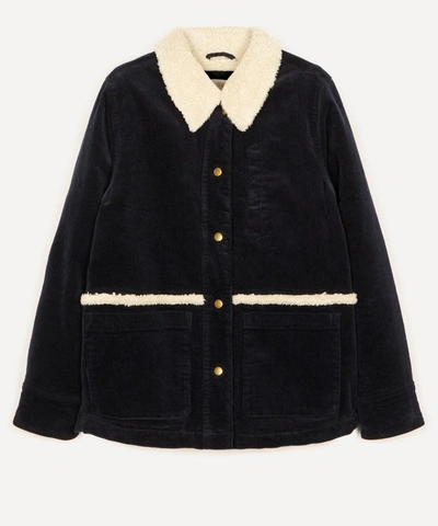 Barbour Mayapple Fleece Lined Corduroy Coat In Navy